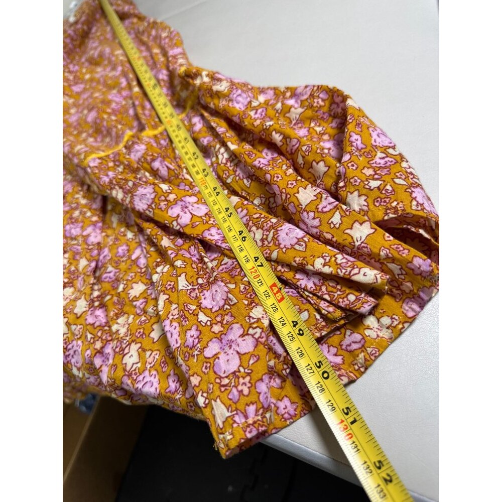 Free People Molly Jo Midi Maxi Dress Women Small Tiered Mustard Floral Smocked - Picture 9 of 16